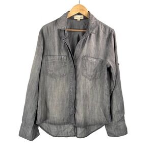 Cloth & Stone Button Down M Grey chambray Shirt Roll Tab preppy money 90s